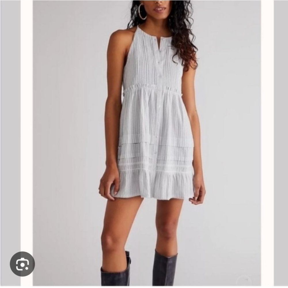 Blue Striped Halter Mini Dress